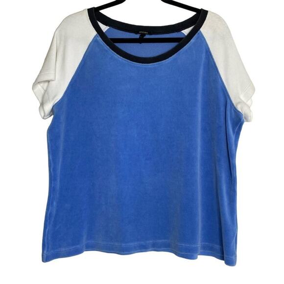 Escada Blue + White Velour Raglan Short Sleeve Y2K Top 44 Large